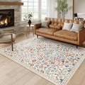 Moynesa Floral 5x7 Area Rugs, Machine Washable Rugs for Bedroom, Non Slip Boho Rugs for Living Room, Large Flower Stain Resistant Floor Carpet for Dining Room Home Office, Beige
