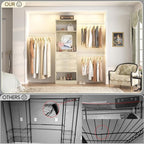 Unikito 8FT Closet System, Customizable 96 Inch Closet Organization Kit with 25” Tower and 3 Extendable Hanging Rod(Can Be Cut to Fit), Heavy Duty Clothing Racks with 4 Drawers and Shelves, White Oak