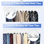 Upgraded Tie Rack Hanger with 20 Foldable Metal Hooks, Space Saving Necktie Organizer for Men – Large Capacity Tie and Belt Wooden Hanger for Closet - White