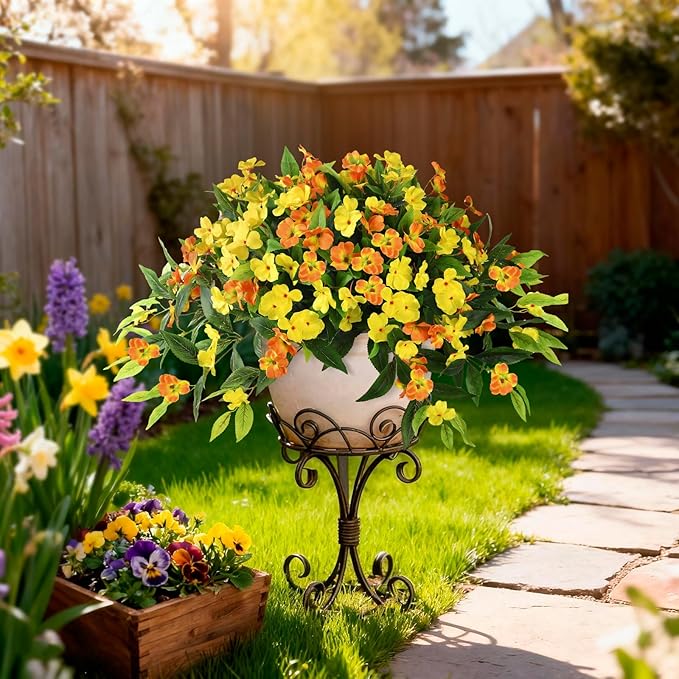 Artificial Flowers for Outdoor, 2 Bundles UV Resistant Fake Plants Decoration Realistic Faux Silk Flowers No Fade Plastic Flowers for Outside Planters Home Porch Patio Yard Garden Decor