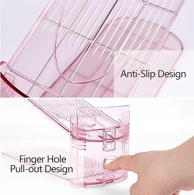 Yes!Fresh Shoe Slot Organizer, Boutique Display Style Shoe Stacker for A Pair of Shoes, Separable Shoe Rack for Closet Organization, 3 Adjustable Narrow Shoe Rack (Pink, 2 Pack)