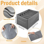 6 Pack Foldable Wardrobe Clothes Organizer with Handle 7 Grids Stackable Closet Drawer Organizer for Jeans, Pants, Sweaters, T-Shirts, Leggings, Grey