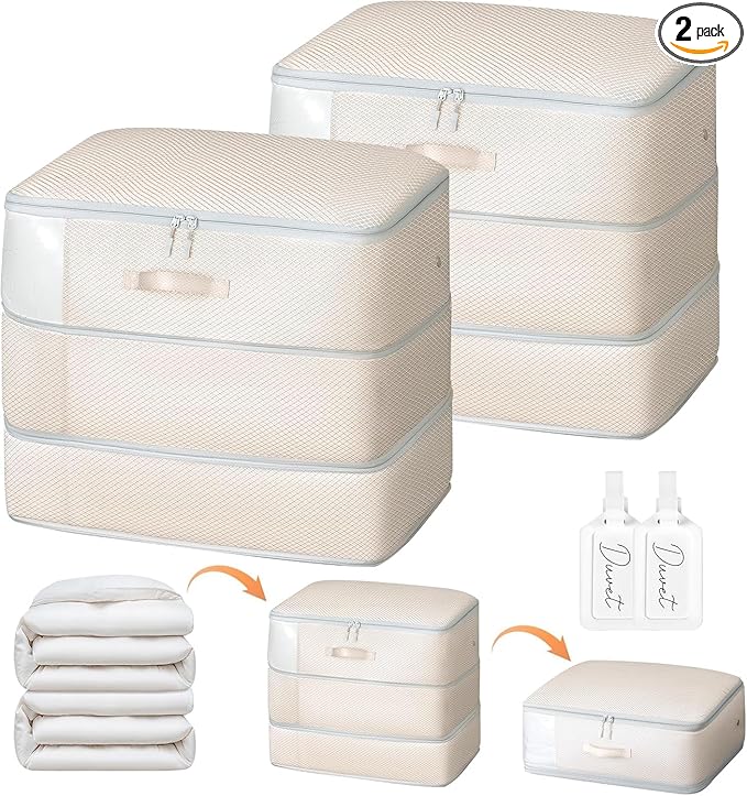 DIMJ Comforter Storage Bag - 110L Large Capacity Ultra Space Saving Self Compression Organize for Duvet, Pillow, Bedding, Blanket Storage Organizer Nylon Compression Bags, Sheet Storage