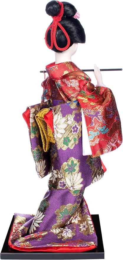 ALAMIYA Home Decoration Asian Japanese Geisha Kimono Doll Collectible Figurine Gift with Paper Fan
