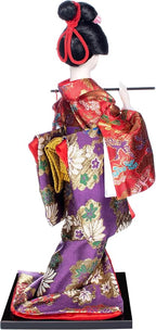 ALAMIYA Home Decoration Asian Japanese Geisha Kimono Doll Collectible Figurine Gift with Paper Fan
