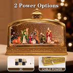 Christmas Snow Globes, 11.4" Nativity Glitter Water Lantern with Song, 6H Timer Battery & USB Powered Music Box for Christmas Decorations Indoor