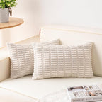 Aegero Pack of 2 Corduroy Decorative Throw Pillow Covers 12x24 Inch Soft Striped Pillow Covers Modern Farmhouse Home Decor for Sofa Living Room Couch Bed（Cream White）