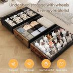 Under Bed Storage with Wheels, 2 Packs Wooden Storage Containers Extra Large Underbed Shoes Organizer, Rolling Under Bed Storage Drawers with Clear Lid, Heavy Duty for Clothes Toys 36"L (Black)