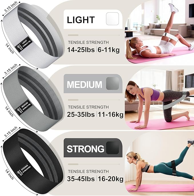 Fabric Resistance Bands for Working Out, 3-Level Non-Slip Exercise Bands for Men and Women, Booty Bands Equipment for Home Workout, Pilates, Yoga, Fitness.
