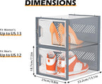 Shoe Storage, 12 Pack X-Large Shoe Organizer for Closet, Shoe Boxes Clear Plastic Stackable Shoe Storage Boxes for Size 13