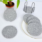 ABenkle 8 Pcs Drink Coasters with Holder, Cotton Woven Absorbent Coasters for Drinks, Minimalist Home Decor Coaster Set for Wooden Tabletop Protection Table, 4.3 inches Mied Gray