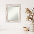 Amanti Art White Wall Mirror 25x21 Alexandria White Wash Rectangle Bathroom Mirror for Wall Decor Living Room, Small Cottage Wood Frame, Hangs Horizonally and Vertically, Bathroom Decor, Beveled Edge