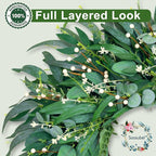 26-Inch Large Farmhouse Wreath for Front Door, All Season Eucalyptus Wreath for Indoor Outdoor Porch Wall Window, Artificial Greenery Everyday Home Decor fro Spring Summer Fall Winter