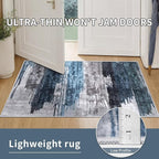 Ciicool 8ft Round Washable Rug, Modern Abstract Circle Rugs, Non-Slip Thin Lightweight Rug Navy Grey Circular Print Distressed Carpet for Bedroom Living Room Under Dining Table Home Office Decor