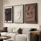 Large 3D Textured Framed Neutral Abstract Wall Art, 3 Piece Modern Artwork for Walls, Minimalist White Brown Geometric Wall Paintings for Living Room, Dining Room, Lounge, Bedroom Wall Decor 20x30 In