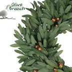 Olive Eucalyptu Wreaths for Front Door 24 Inch, Artificial Waterproof Green Lush Olive Branch Wreath with Berry for Home Outdoor Indoor Farmhouse Window Spring Summer All Seasons
