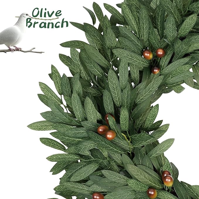 Olive Eucalyptu Wreaths for Front Door 24 Inch, Artificial Waterproof Green Lush Olive Branch Wreath with Berry for Home Outdoor Indoor Farmhouse Window Spring Summer All Seasons