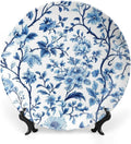 Blue Ceramic Decorative Plate, Pattern Decorative Dish with Stand, Creative Arts Bone China Decorative Plates Art Porcelain Plate for Living Room Hallway Table Decor