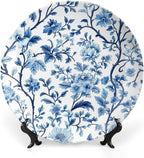 Blue Ceramic Decorative Plate, Pattern Decorative Dish with Stand, Creative Arts Bone China Decorative Plates Art Porcelain Plate for Living Room Hallway Table Decor