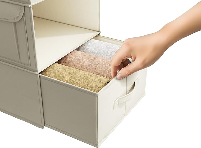 Foldable Fabric Storage Bins for Hanging Closet Organizer, 3-Pack Drawer Inserts for Clothes & Accessories, Beige