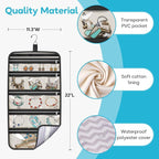 MISSLO Hanging Jewelry Organizer Travel Foldable Jewelry Roll Storage Case with 14 Cotton Zippered Pockets for Traveling, Closet, Suitcase