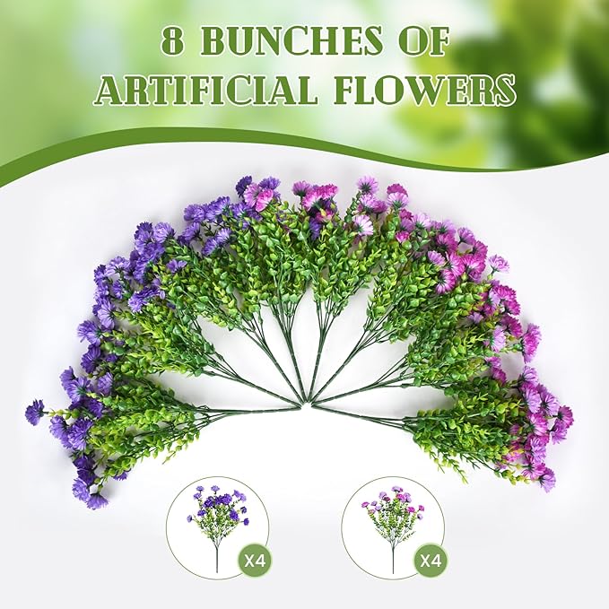 Artificial Flowers for Spring Outdoors Decoration, Fake Silk Marigold Flower with Look Real Eucalyptus Leaves UV Resistant Faux Plants for Garden Porch Planter Patio Balcony Yard Home Decor