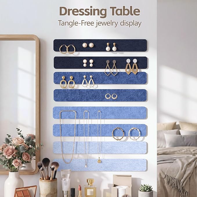 Cork Board for Walls - 8 Pack Felt Pin Board Bar Strips - Self-Adhesive Lightweight Bulletin Board - Cork Board for Office with 40 Push Pins No Damage for Wall