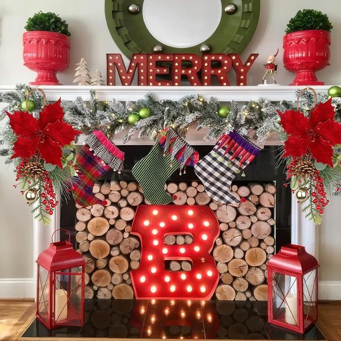 CITYES Christmas Swag Artificial Teardrop Swag Wreaths with Pinecones Red Berry Golden Ball Poinsettia Artificial Christmas Teardrop for Xmas Decor Front Door Outdoor Indoor Wall Mailbox