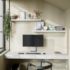 BAMEOS Floating Shelves,40 x 8Wall Shelves – Extra-Wide Display Shelf with Invisible Brackets, Set of 2 | Accent Décor Shelf for Bedroom, Living Room, Home Office & Salon Display White