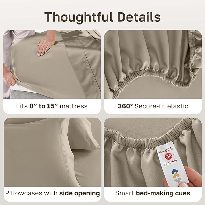 California Design Den Split King Sheet Set - 100% Cotton, 600 Thread Count, Breathable Luxury King Size Sheets for Adjustable Bed, Luxury Hotel-Quality Sheets with Soft Sateen Weave (Cool Taupe)