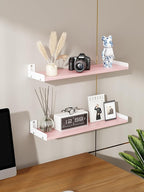 Floating Shelves for Wall, Shelves for Decor Storage Set of 6, Wall Mounted Wood Shelf for Bedroom, Living Room, Bathroom, Kitchen,Long Picture Ledge Shelves. (Pink)