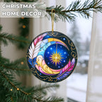 Sun and Moon Decor Decorative Ornament for Christmas Ornaments, Celestial Decor Round Acrylic Hanging, Stained Glass Effect Window Hanging Style, Thanksgiving Gifts, Moon Gifts for Women