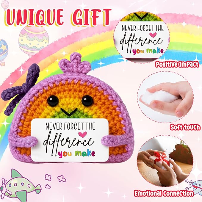 MAMAGIFTREE Teacher Retirement Gifts for Women Men – Handmade Crochet Rainbow with “Never Forget The Difference You Make” Card, Thank You Farewell Gift for Mentor Professor Coworker Classroom Decor