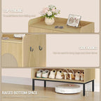 Shoe Cabinet with Doors, 7-Tier Shoe Storage Cabinet with Adjustable Shelves, Wooden Shoes Organizer Cabinets with Top Storage Layer, 28-32 Pairs, for Entryway, Hallway, Rattan SR68702Y