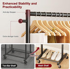 SLEEPING LAMB Small Clothes Racks for Hanging Clothes, Rolling Clothing Rack with Shelves, 60" Metal Garment Rack with Wheels Portable Wardrobe Rack for Small Space, Black