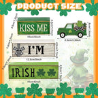 Yuntau 4 Pcs St Patricks Day Decorations Lucky Shamrock Wooden Sign Truck Table Centerpiece St Patricks Day Tiered Tray Decor Decorative Faux Book Stack Block for Fireplace Mantel Floating Shelf