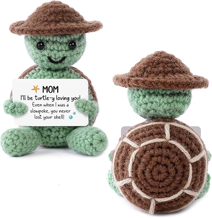 Valentines Turtle Gifts For Mom, Handmade Crochet Emotional Support Animal Gift for Mom, Women, Mother in Law, Cute Mini Sea Turtle Decor,Birthday Gifts, Positive Thoughtful Present(3.74" X 2.56")