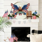 Wooden 4th of July Decoration Door Wreath for Front Door Sign America Eagle Wall Signs,250 Anniversary Independence Day Patriotic Day Wreath Welcome Memorial Day Hanging for Home Party Outdoor Indoor