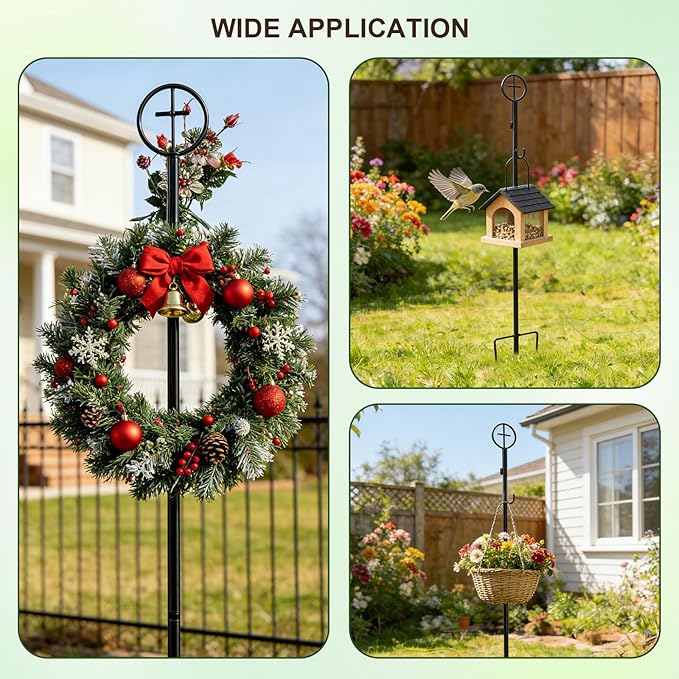 Cemetery Wreath Stands & 2 PCS Cemetery Vase, 38" Christmas Metal Wreath Holder Stand with Cross 3 Pronged Decor, Gravestone Wreath Hanger Headstone Flower Holder for Xmas Memorial Day Graveside Decor