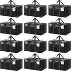 12 Pack Extra Heavy Duty Large Moving Bags with Strong Zipper & Comfortable Handles, Sturdy & Durable Clothes Storage Bags Totes Bins, Packing Moving Boxes for College Supplies, Black