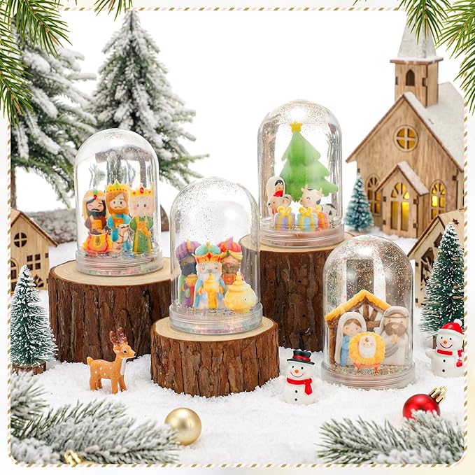 Soulchen 21 Sets Nativity DIY Snow Globe Kit VBS Crafts Plastic Glitter Snow Globes Religious Bible Arts Kit for Sunday School Activities Christian Crafts Bible Story Decorations