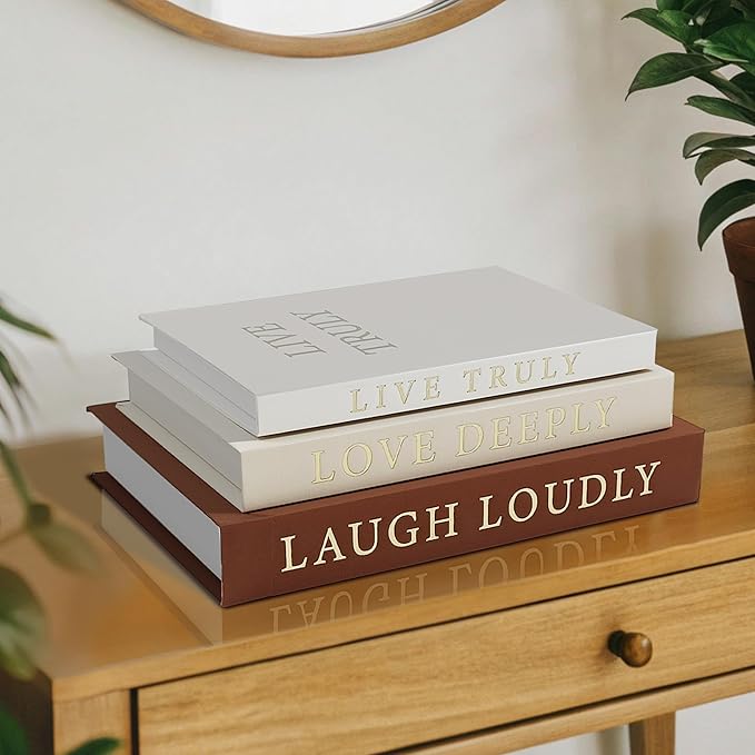 Aesthetic Decorative Books, Set of 3 Linen Fake Book, Faux Book Boxes for Coffee Table, Photo Organization, and Keepsake Storage