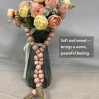 Handcrafted Farmhouse Wooden Decorative Beads Garland, Table Tray Boho Wood Beads with Tassel, Small Rustic Antique Decor for Home and Events (Rose Dawn Gold)