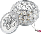 Hipiwe Crystal Jewelry Box with Glass Lid Small Trinket Organizer Mirrored Treasure Box Ring Holder Earrings Necklace Storage Box Keepsake Gift Box for Home Dresser Decor, Silver