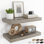 RICHFOCUS 20Inch Floating Shelves for Wall 2 Pack Shelves for Bedroom|Kitchen|Bathroom|Laundry Room Rustic Wood Wall Mounted Shelf with Invisible Brackets for Books|Storage|Decor, Grey