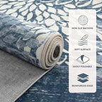 Dahlia 5x7 Blue Floral Rug for Bedroom, Low Pile Soft Washable Area Rugs for Living Room, Boho Non Slip Large Blue Carpet, Stain Resistant Throw Rug for Dining Room Home Office