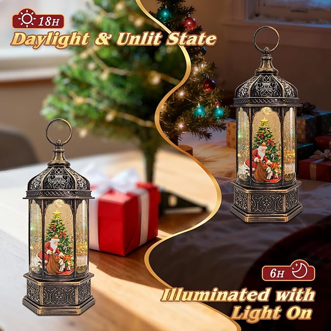 Large Musical Santa Christmas Tree Snow Globe - Lighted Christmas Snow Globes with Swirling Glitter, LED Lights, 8 Holiday Songs, 6-Hour Timer, USB or Battery Powered, Xmas Holiday Decoration Gift