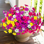 INQCMY Artificial Fake Flowers for Outdoor Spring Decoration,12 Bundles Faux Silk Colorful Morning Glory with Eucalyptus UV Resistant Realistic Fake Plants for Outside Planter Porch Patio Yard Garden