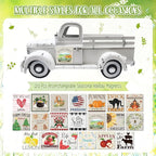 Sunflower Decor 13.4 Inch Vintage White Farmhouse Truck with 20 Magnets Sunflower Decorations for Home Kitchen Shelf Office Metal Pickup Interchangeable Seasonal Decor Garden Truck Planter