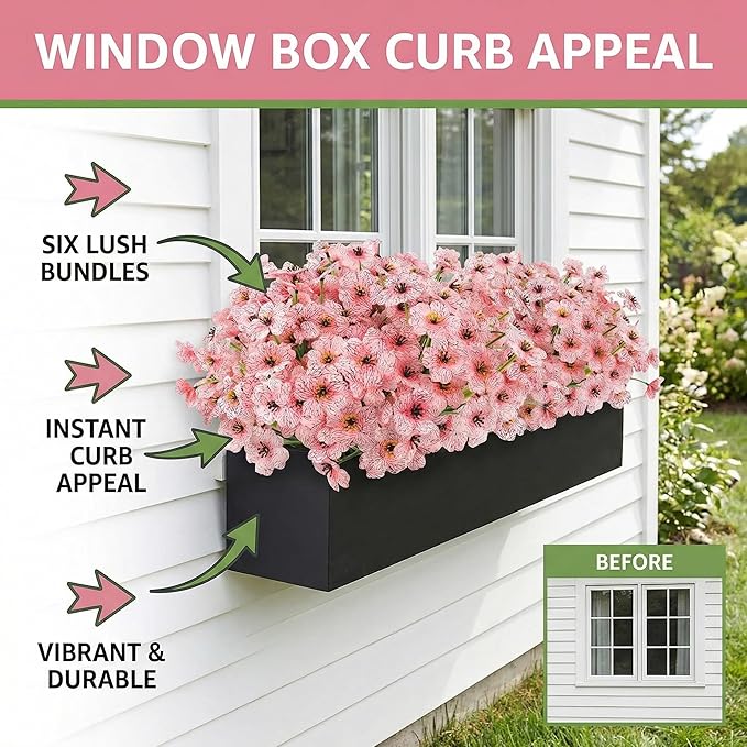 MACTING Artificial Flowers for Outdoors 12 Bundles Fake Flowers UV Resistant Faux Plastic Plants No Fade for Hanging Planters Window Patio Porch Garden Home Indoor Outside Decorations,Pink